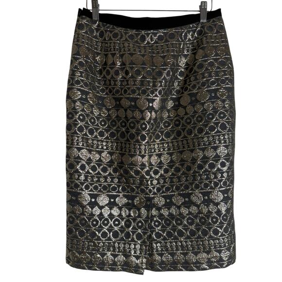 MaxMara Weekend Black Gold Geometric Jacquard Pencil Skirt Size 8 - Picture 5 of 10